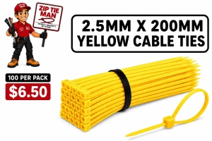 7.6mm x 200mm Yellow Cable Ties 100pcs